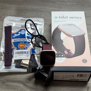 Fitbit Versa 2 Smartwatch - Black and Burgundy